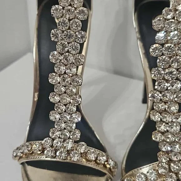 River Island White Crystal Barely there Embellished Heel Sandal - Picture 7 of 8